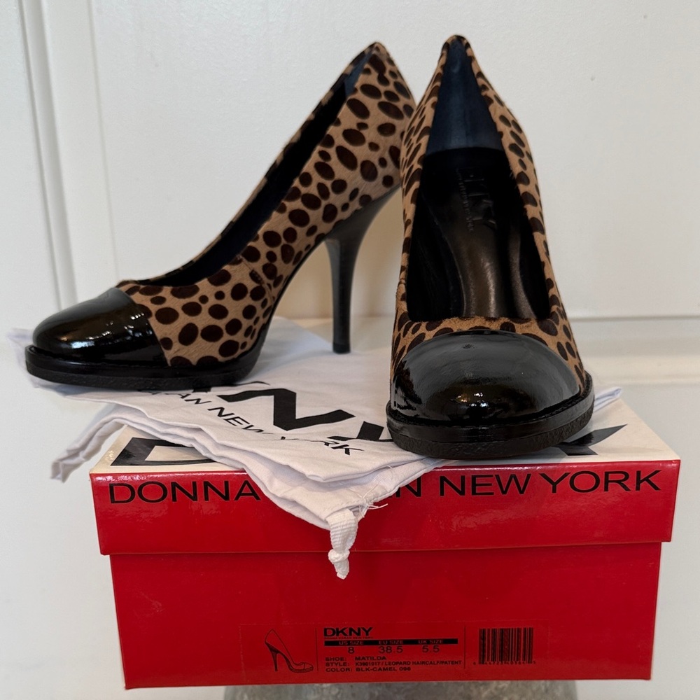 DKNY Black and Brown Leopard Heels